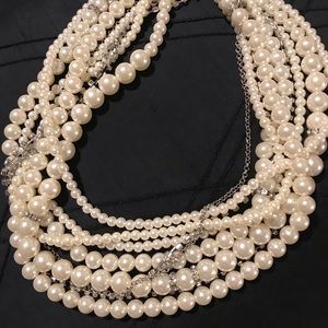 Multistrand Pearl Necklace with Crystal Accents